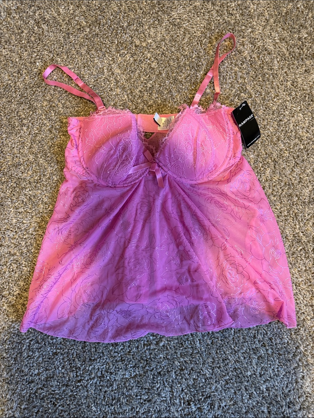 Rampage Pink Lace Floral Mesh Lingerie top